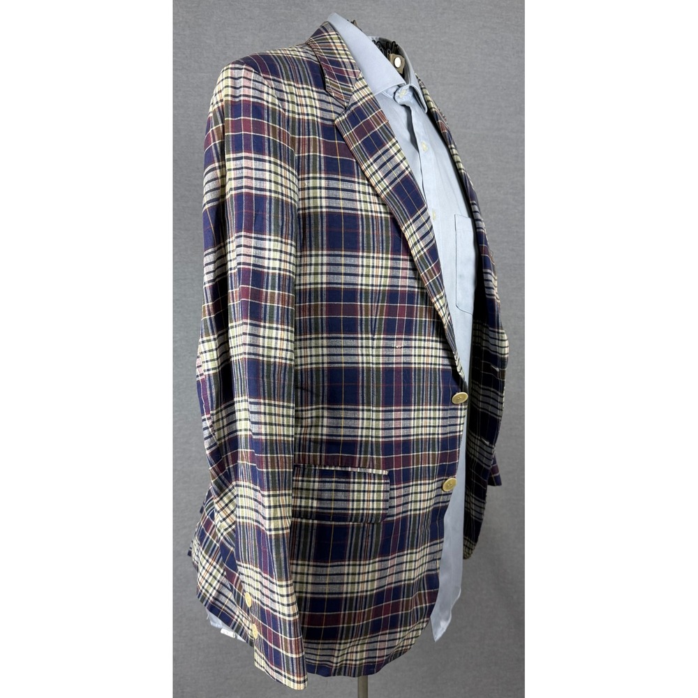 Brooks Brothers Brooksgate Vintage Plaid Blazer Mens 40R Navy Burgundy Green‎